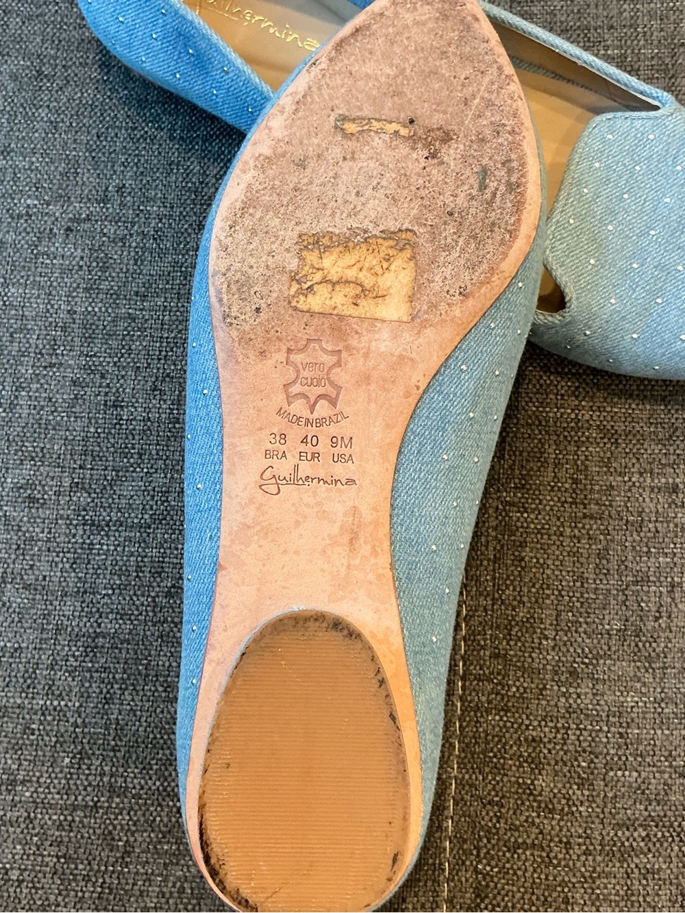 Anthropologie Guilhermina Light Blue Pointed-Toe Dotted Flats preppy classy 9M - Picture 3 of 3